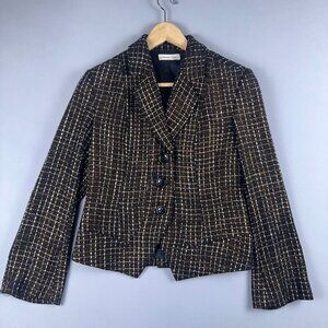 Coldwater Creek Blazer Jacket Womens 6P Plaid Tweed Metallic Copper Brown Black
